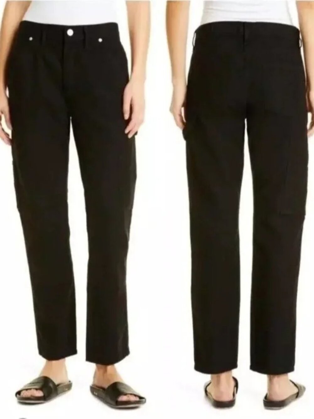 Frame Le Slouch Utility Straight Leg Jeans Womens 26 Black Carpenter Double Knee